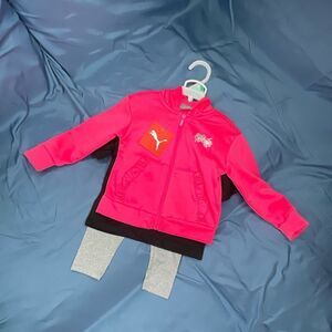 Puma Vibrant Pink Jacket with Light Gray Leggings